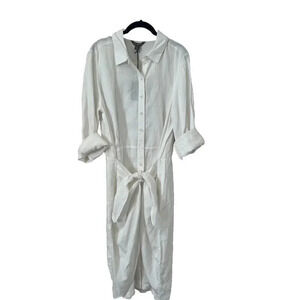 Tommy Bahama Sunrise Twill Midi Shirt Dress Size Large White Tie Front